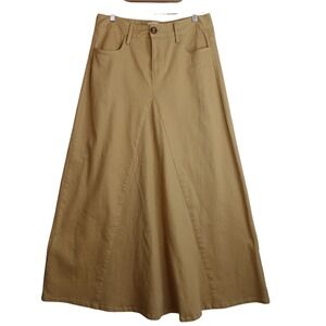 Luum Tan Cotton Denim Maxi Skirt M Camel Boho Coastal Cowgirl Western A Line